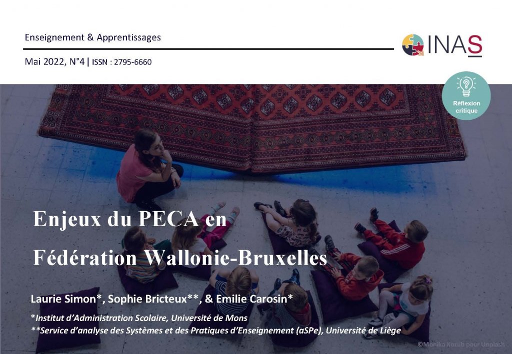 Nouveau numéro d'Enseignement et Apprentissages : Enjeux du PECA en Fédération Wallonie-Bruxelles