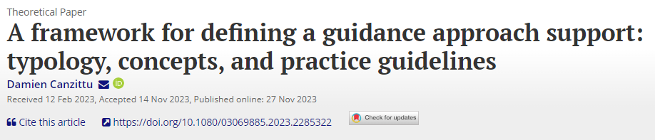 Nouvel Article - A framework for defining a guidance approach support: typology, concepts, and practice guidelines