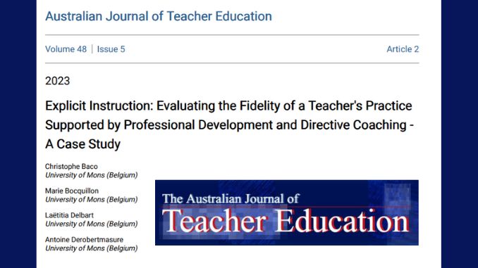 Nouvelle publication : Explicit Instruction: Evaluating the Fidelity of a Teacher’s Practice Supported by Professional Development and Directive Coaching
