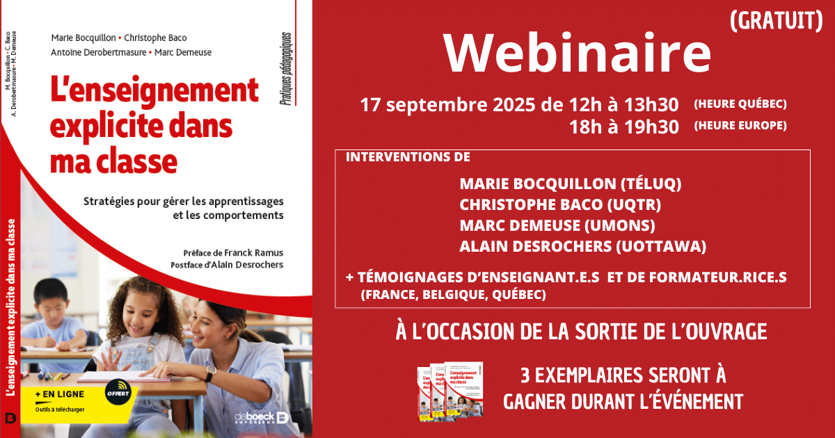 Photo illustrant l’événement suivant: Webinaire à l'occasion de la sortie de l'ouvrage "L'enseignement explicite dans ma classe"