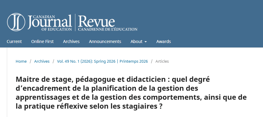 Nouvel article dans la Revue Canadienne de l'Education