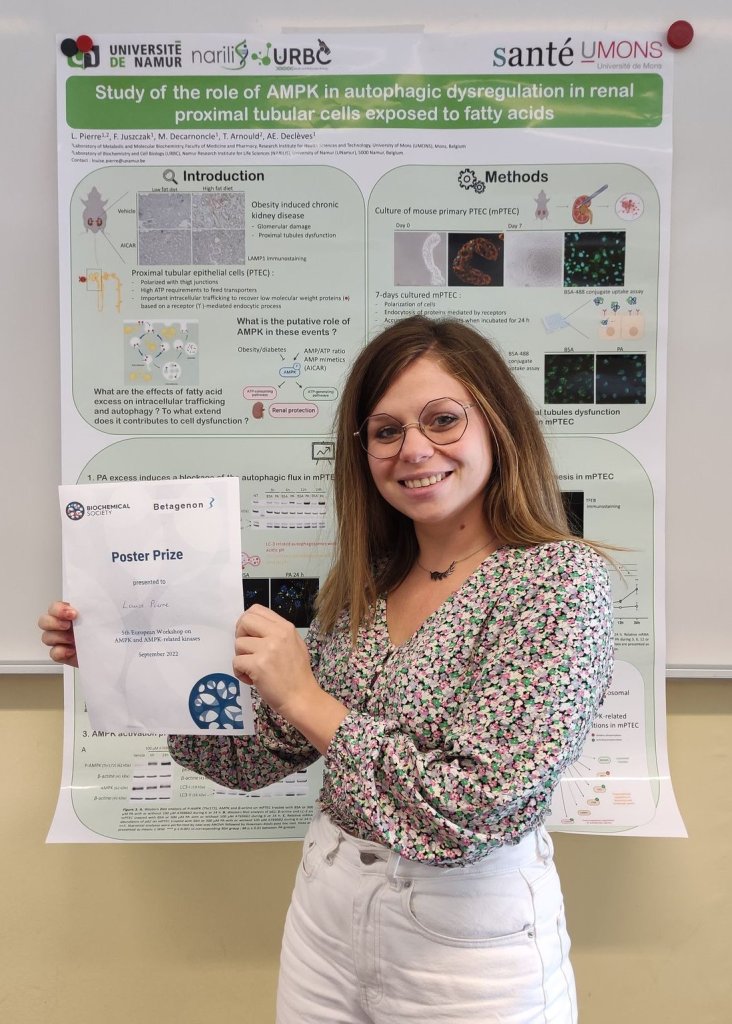 Poster prize at the 5th European meeting on AMPK awarded to Louise Pierre (Metabolic and Molecular Biochemistry Lab)