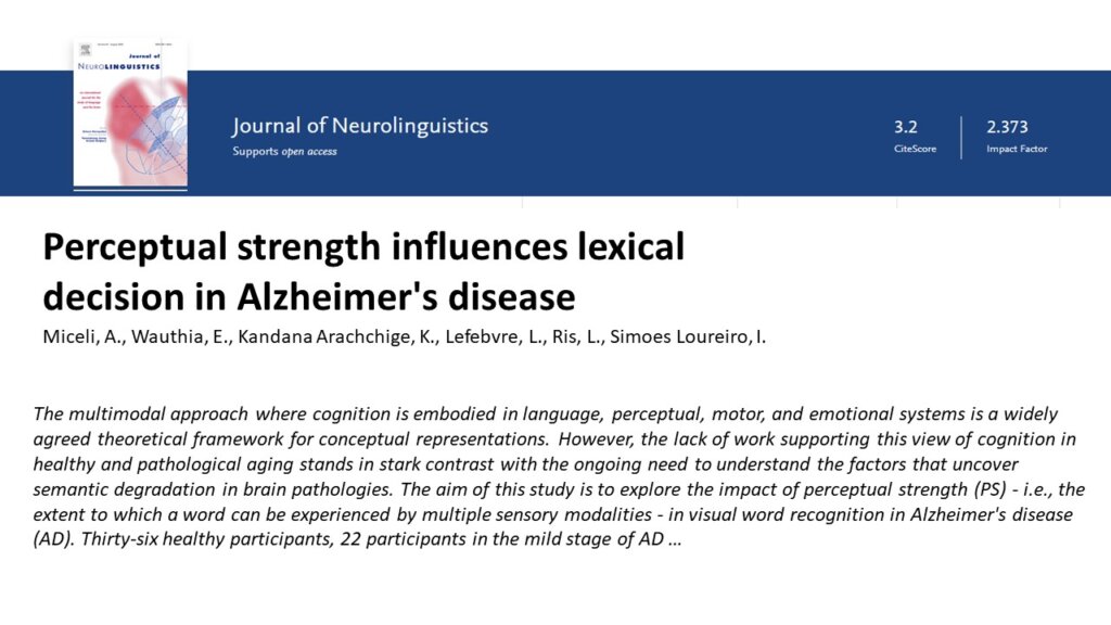 Nouvel article: Influence de la force perceptuelle sur la décision lexicale dans la maladie d'Alzheimer
